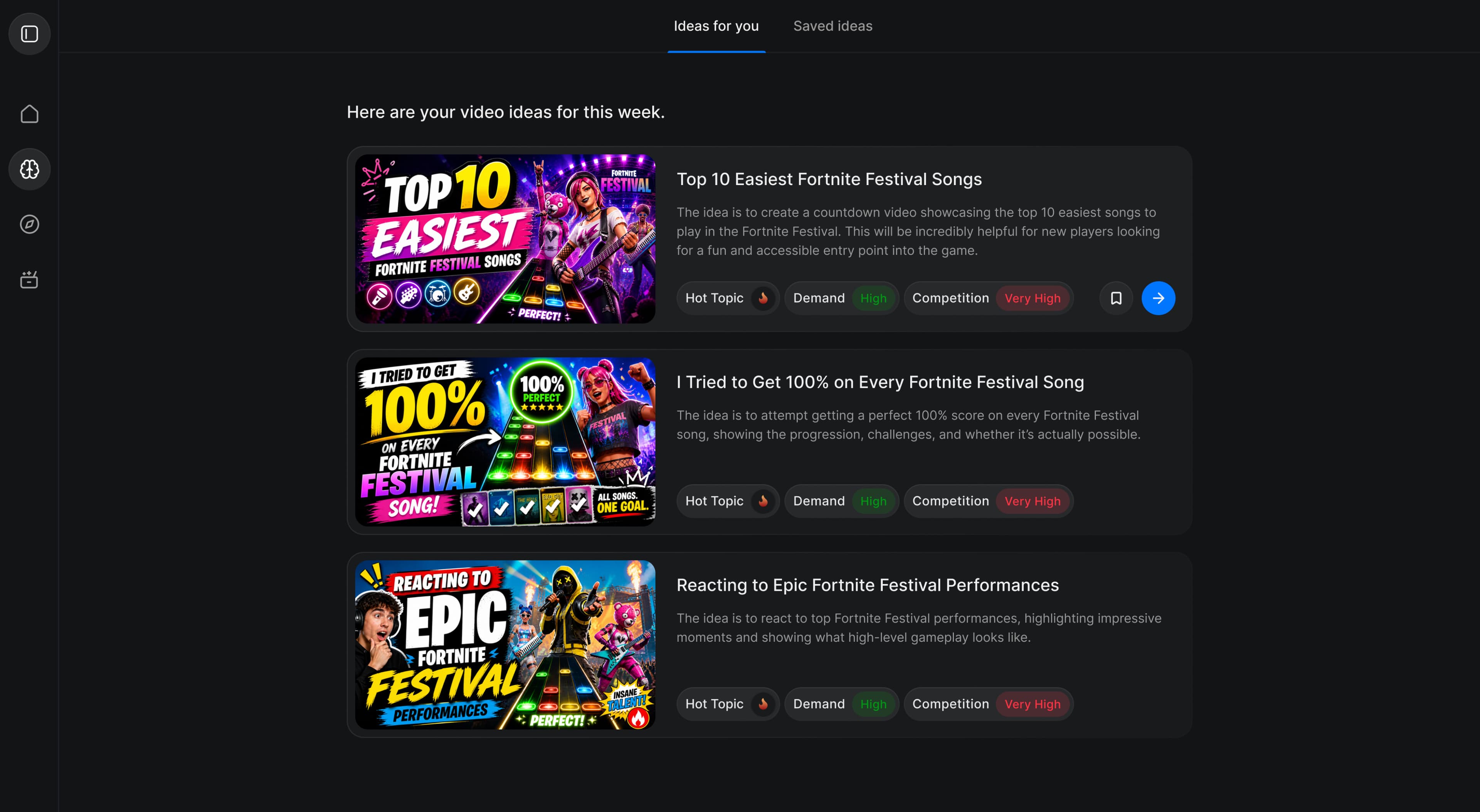 vidIQ video ideas interface