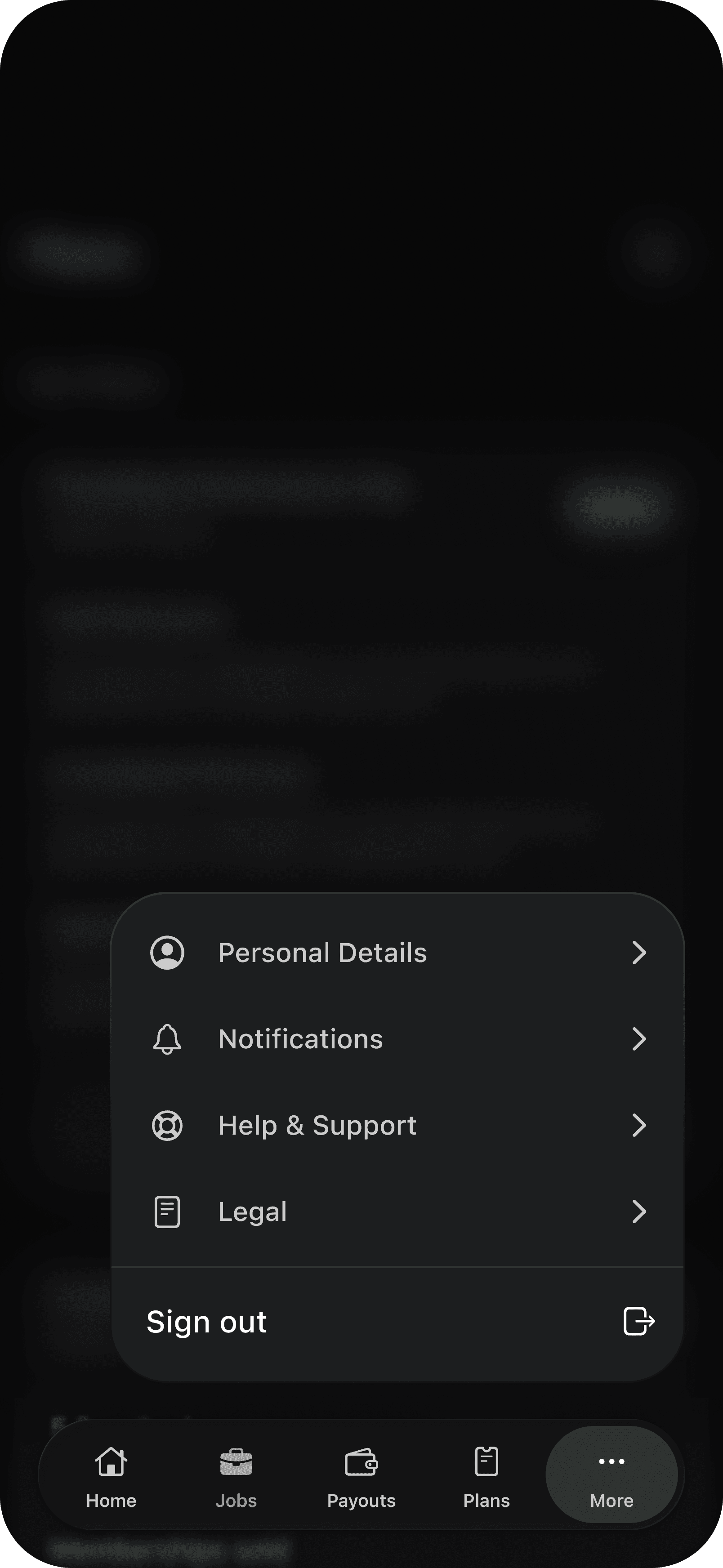 ShareWillow mobile app more menu